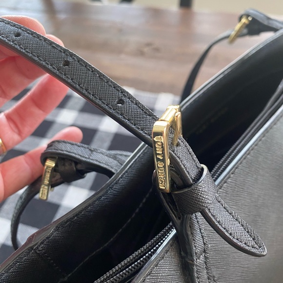 Tory Burch Black & Gold Buckle Tote Bag Purse - Picture 2 of 5